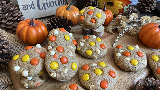 Photo of Reese's Pieces Pumpkin Peanut Butter White Chocolate Chip Cookies