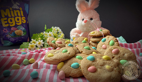 Photo of completed Easter Mini Eggs Chocolate Cookies