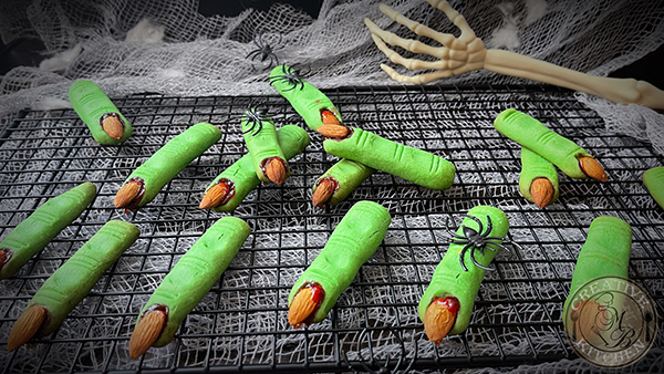 Photo of completed Spooky Scary Halloween Witches Finger Cookies