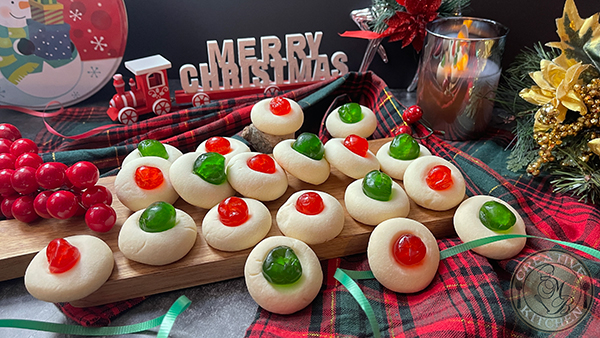 Photo of completed Christmas Maraschino Cherry Whipped Shortbread