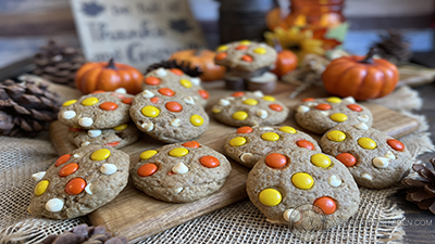 Reese's Pieces Pumpkin Peanut Butter White Chocolate Chip Cookies